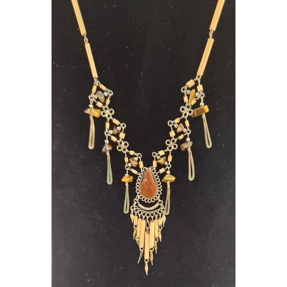 Handmade Bohemian Necklace With Brown Wood Beads & Dangle Accents - Picture 2 of 7